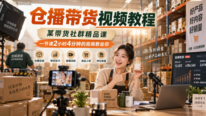 仓播带货视频教程，某带货社群精品课，一节课2小时4分钟的视频教会你-保成圈-山云人力,分享创业咨询_最新网络项目资源