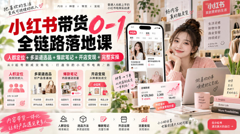 小红书带货0-1全链路落地课｜人群定位+多渠道选品+爆款笔记+开店变现完整实操-保成圈-山云人力,分享创业咨询_最新网络项目资源