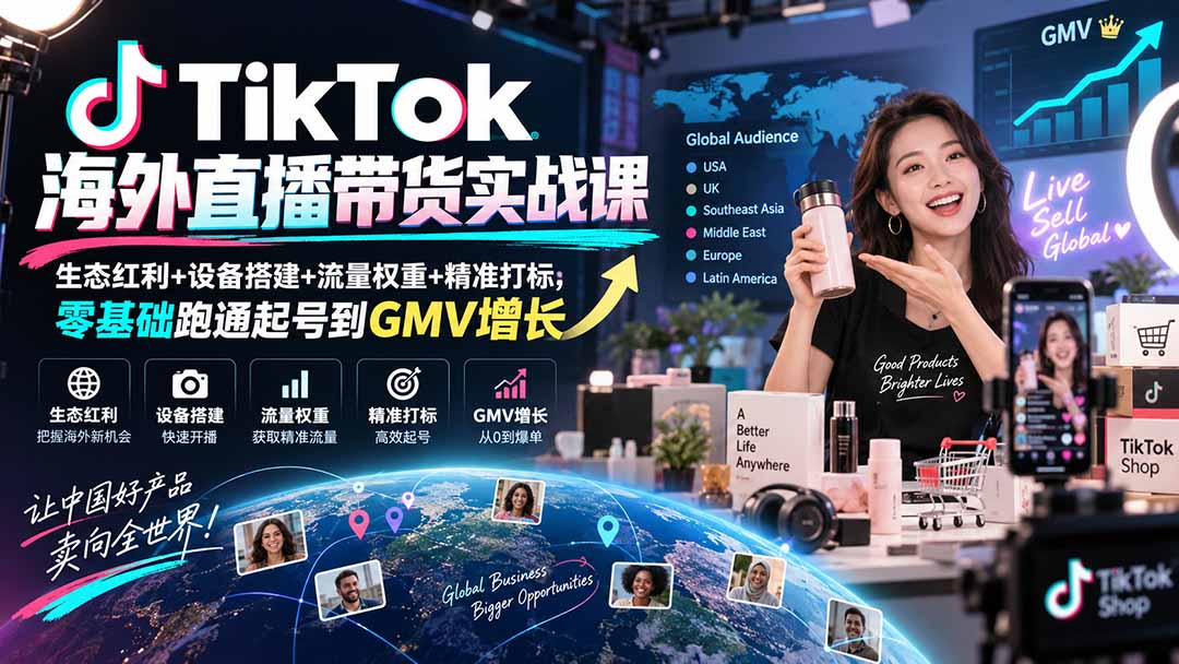 TikTok海外直播带货实战课｜生态红利+设备搭建+流量权重+精准打标，零基础跑通起号到GMV增长-保成圈-山云人力,分享创业咨询_最新网络项目资源