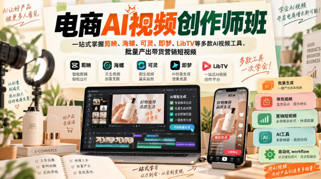电商AI视频创作师班，一站式掌握剪映、海螺、可灵、即梦、LibTV等多款AI视频工具，批量产出带货营销短视频-保成圈-山云人力,分享创业咨询_最新网络项目资源
