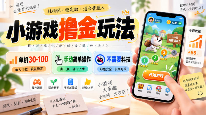 小游戏撸金玩法，单机30-100，手动简单操作，不需要科技-保成圈-山云人力,分享创业咨询_最新网络项目资源