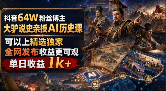 抖音64W粉丝博主大驴说史亲授AI历史课，可以上精选独家，全网发布收益更可观，单日收益1k+(更新)-保成圈-山云人力,分享创业咨询_最新网络项目资源
