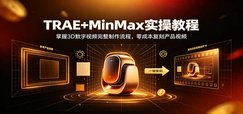 TRAE+MinMax实操教程：3D数字视频完整制作流程，零成本复刻产品视频-保成圈-山云人力,分享创业咨询_最新网络项目资源