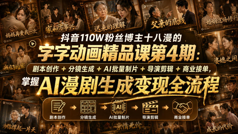 抖音110W粉丝博主十八漫的字字动画精品课第4期：剧本创作+分镜生成+剪辑+商业接单，掌握AI漫剧生成变现全流程(更新0916)-保成圈-山云人力,分享创业咨询_最新网络项目资源