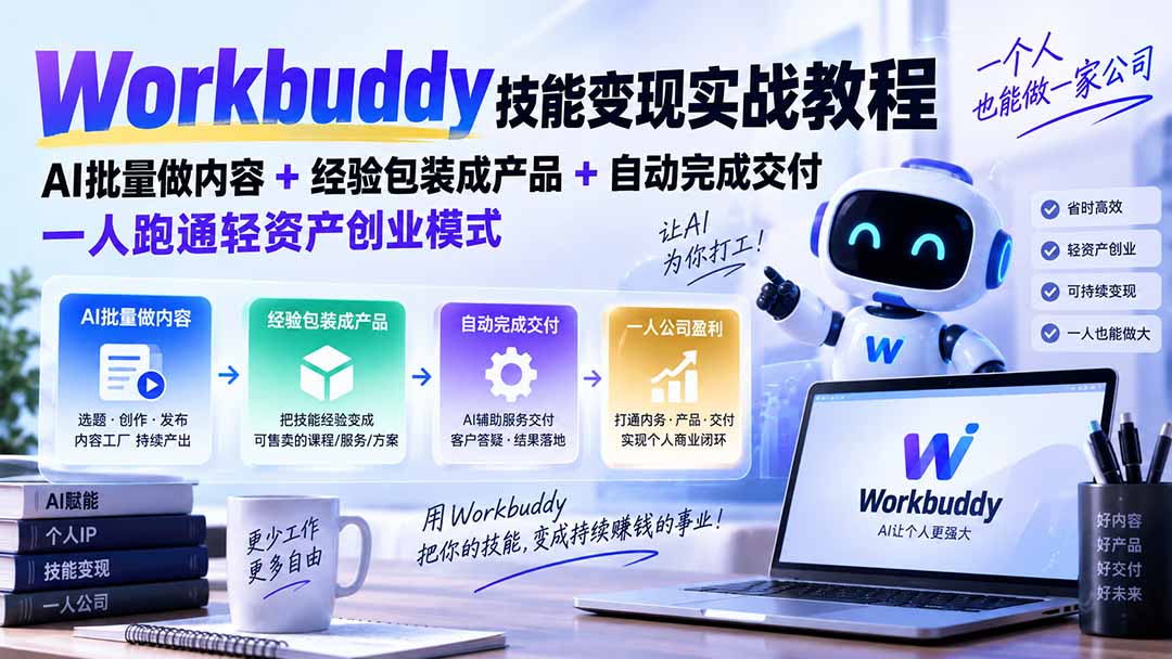Workbuddy技能变现实战教程：AI批量做内容+经验包装成产品+自动完成交付，一人跑通轻资产创业模式-保成圈-山云人力,分享创业咨询_最新网络项目资源