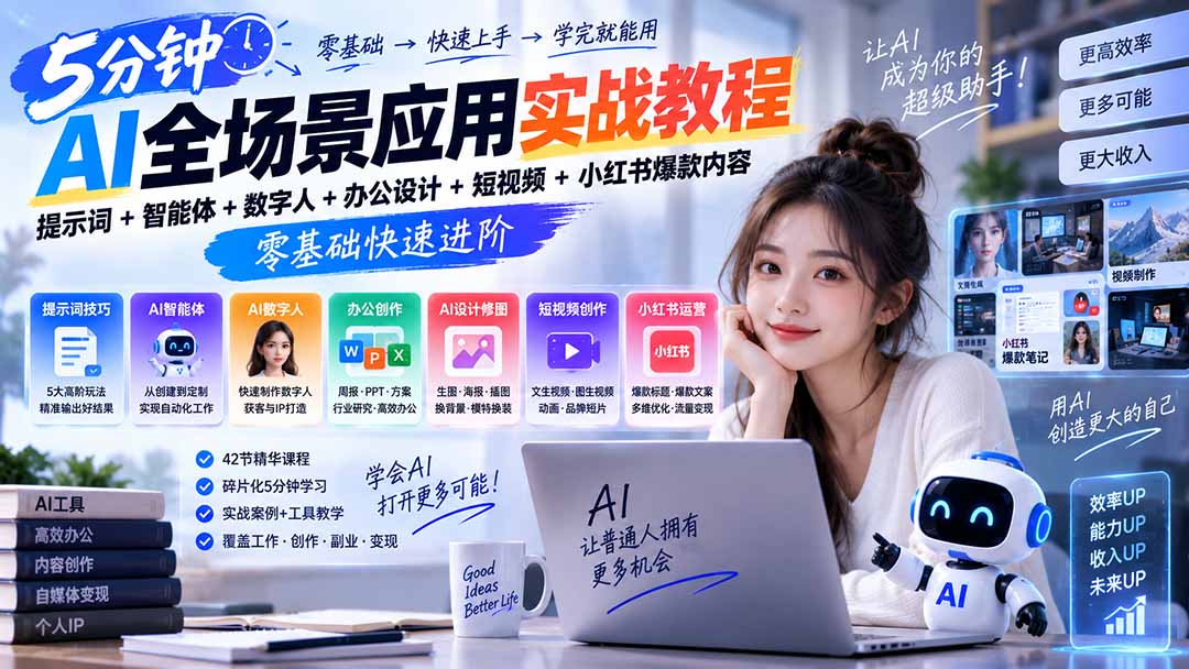 AI全场景应用实战教程｜提示词+智能体+数字人+办公设计+短视频+小红书爆款内容，零基础快速进阶-保成圈-山云人力,分享创业咨询_最新网络项目资源