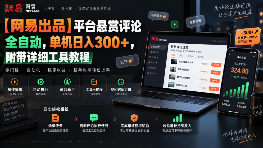 【网易出品】平台悬赏评论全自动，单机日入300+，附带详细工具教程【揭秘】-保成圈-山云人力,分享创业咨询_最新网络项目资源