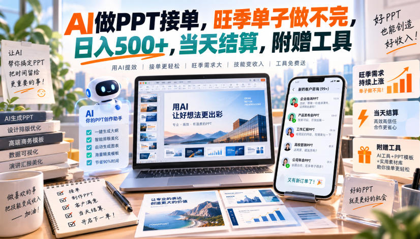 AI做PPT接单，旺季单子做不完，日入500+，当天结算，附赠工具【揭秘】-保成圈-山云人力,分享创业咨询_最新网络项目资源