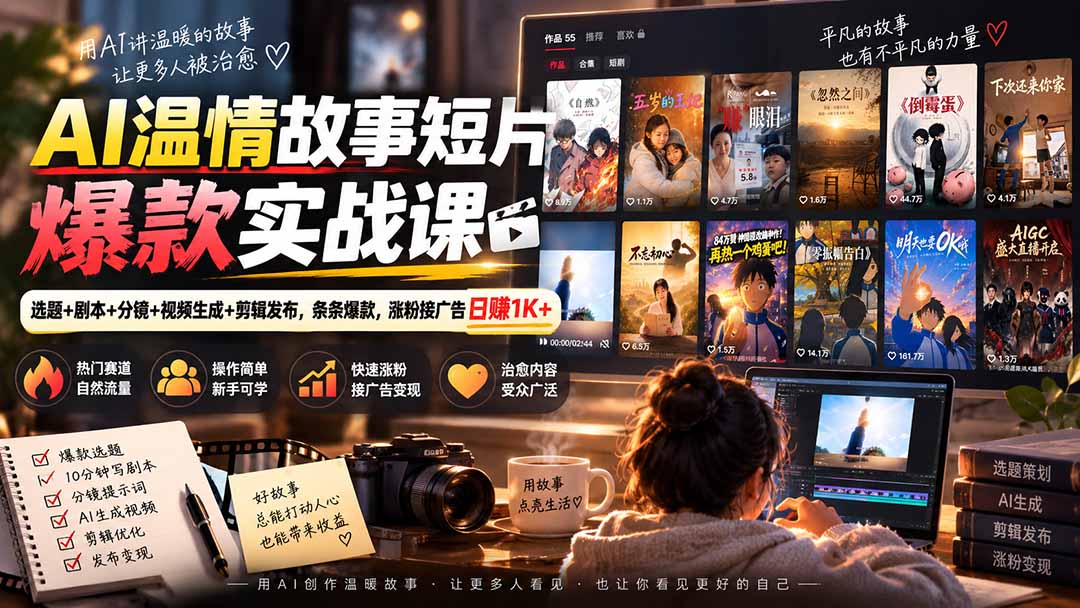 AI温情故事短片爆款实战课-更新｜选题+剧本+分镜+视频生成+剪辑发布，条条爆款，涨粉接广告日赚1K+-保成圈-山云人力,分享创业咨询_最新网络项目资源