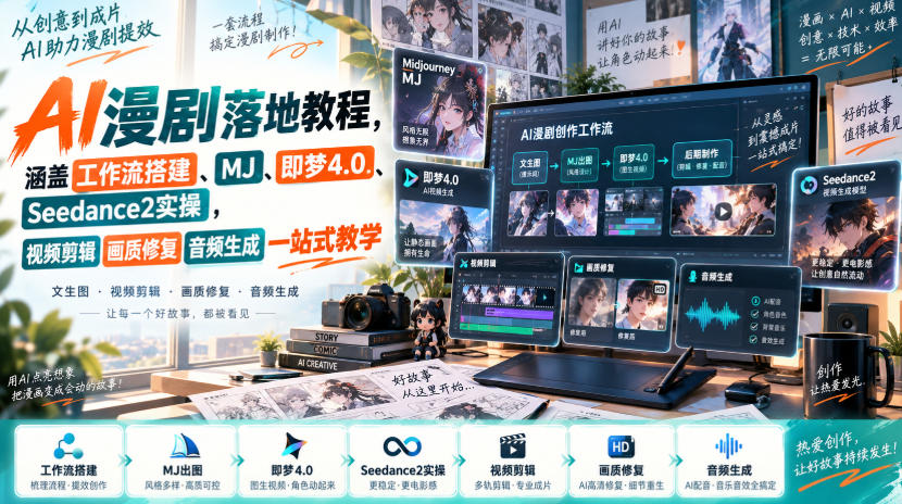 AI漫剧落地教程，涵盖工作流搭建、MJ、即梦4.0、Seedance2实操，视频剪辑画质修复音频生成一站式教学-保成圈-山云人力,分享创业咨询_最新网络项目资源