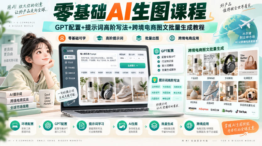 零基础AI生图课程，GPT配置+提示词高阶写法+跨境电商图文批量生成教程-保成圈-山云人力,分享创业咨询_最新网络项目资源