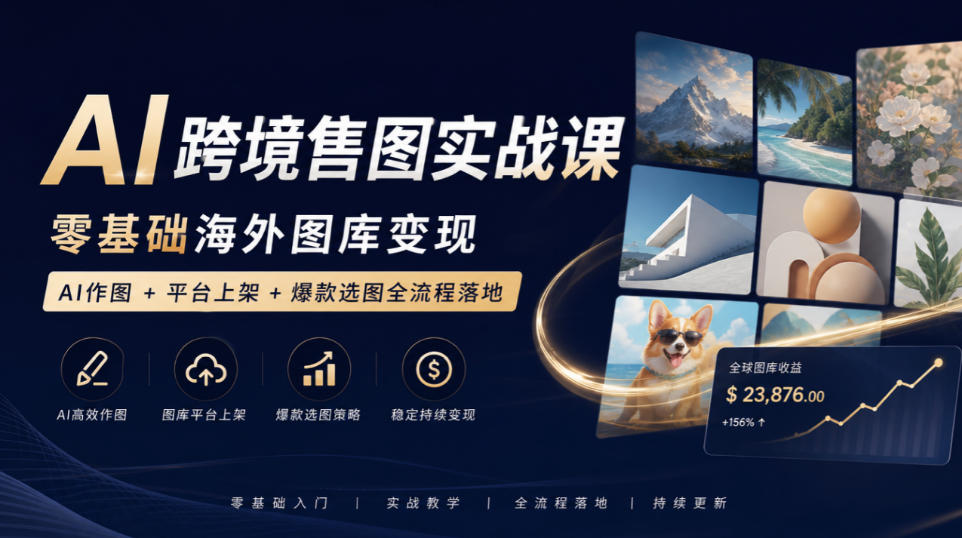 AI跨境售图实战课，零基础海外图库变现，AI作图+平台上架+爆款选图全流程落地-保成圈-山云人力,分享创业咨询_最新网络项目资源