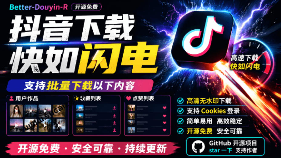 超级好用！抖音视频下载神器，支持批量下载用户作品收藏列表和点赞列表，开源完全免费Better-douyin-R-保成圈-山云人力,分享创业咨询_最新网络项目资源