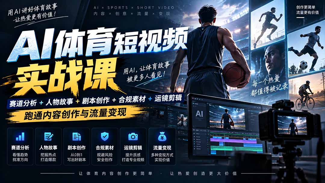 AI体育短视频赛道顶级玩法｜赛道分析+人物故事+剧本创作+版权处理+运镜剪辑，跑通流量变现-日赚1K+-保成圈-山云人力,分享创业咨询_最新网络项目资源