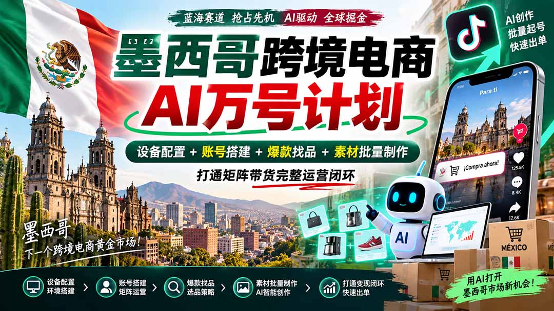 墨西哥AI跨境电商万号计划｜设备配置+账号搭建+爆款找品+素材批量制作，打通矩阵带货完整运营闭环-保成圈-山云人力,分享创业咨询_最新网络项目资源