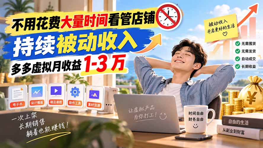 不用花费大量时间看管店铺，持续被动收入，多多虚拟月收益 1-3 万-保成圈-山云人力,分享创业咨询_最新网络项目资源