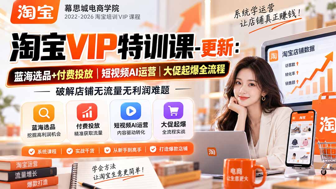 淘宝VIP特训课-更新0917：蓝海选品+付费投放｜短视频AI运营｜大促起爆全流程，破解店铺无流量无利润难题-保成圈-山云人力,分享创业咨询_最新网络项目资源