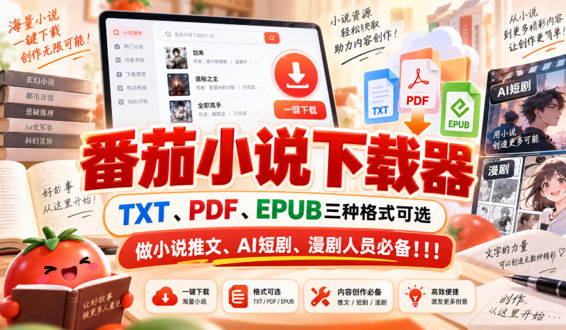 番茄小说下载器，TXT、PDF、EPUB三种格式可选，做小说推文、AI短剧、漫剧人员必备！！！-保成圈-山云人力,分享创业咨询_最新网络项目资源