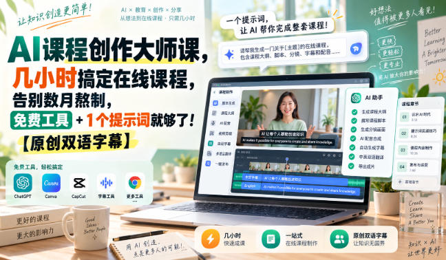 AI课程创作大师课，几小时搞定在线课程，告别数月熬制，免费工具+1个提示词就够了！【原创双语字幕】-保成圈-山云人力,分享创业咨询_最新网络项目资源