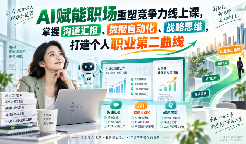 AI赋能职场重塑竞争力线上课，掌握沟通汇报、数据自动化、战略思维，打造个人职业第二曲线-保成圈-山云人力,分享创业咨询_最新网络项目资源