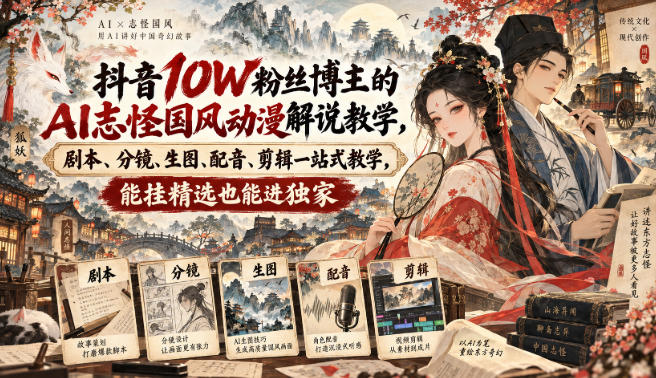 抖音10W粉丝博主满堂诡事的AI志怪国风动漫解说教学，剧本、分镜、生图、配音、剪辑一站式教学，能挂精选也能进独家​-保成圈-山云人力,分享创业咨询_最新网络项目资源