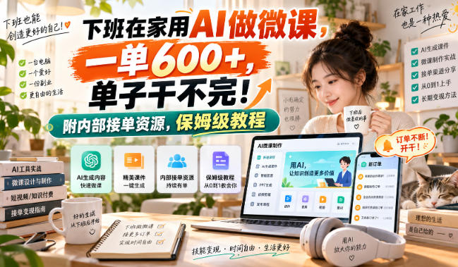 下班在家用AI做微课，一单600+，单子干不完！附内部接单资源，保姆级教程【揭秘】-保成圈-山云人力,分享创业咨询_最新网络项目资源
