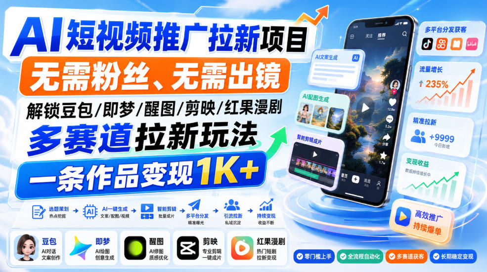 AI短视频推广拉新项目，无需粉丝、无需出镜，解锁豆包/即梦/醒图/剪映/红果漫剧多赛道拉新玩法，一条作品变现1K+(更新0918)-保成圈-山云人力,分享创业咨询_最新网络项目资源