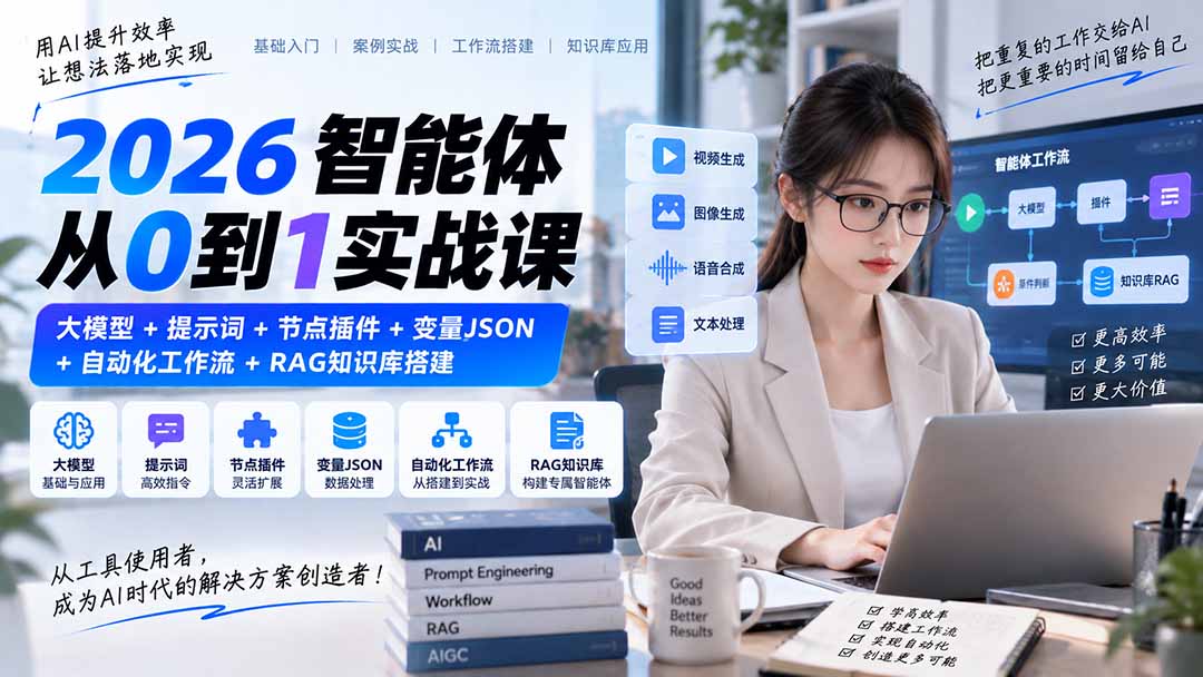 2026智能体从0到1实战课｜大模型+提示词+节点插件+变量JSON+自动化工作流+RAG知识库搭建-保成圈-山云人力,分享创业咨询_最新网络项目资源