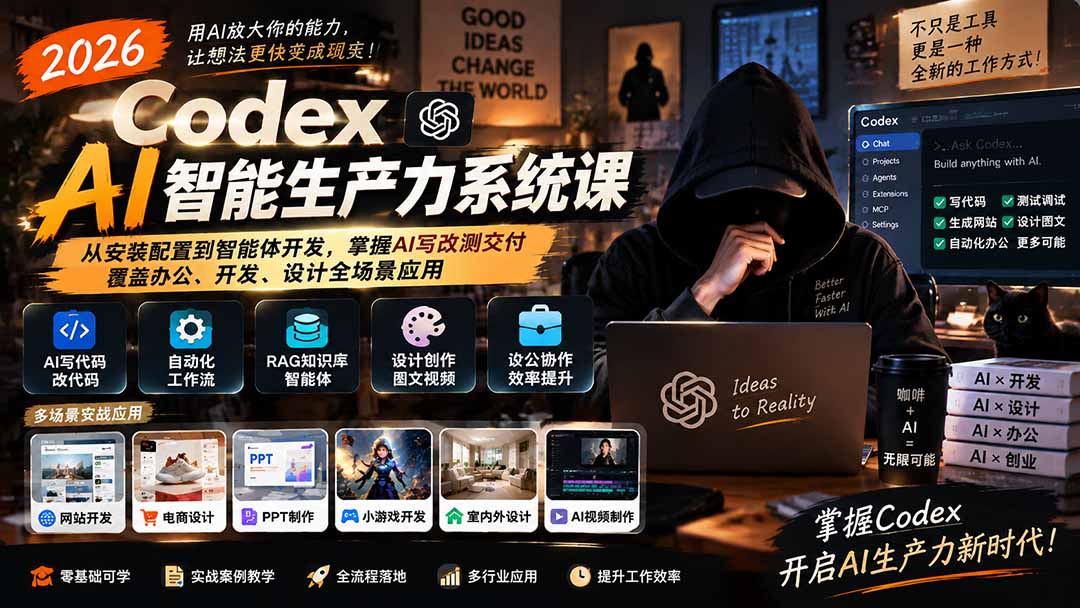 2026 Codex AI智能生产力系统课-更新｜从安装配置到智能体开发，掌握AI写改测交付，覆盖办公、开发、设计全场景应用-保成圈-山云人力,分享创业咨询_最新网络项目资源