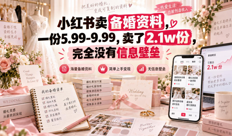小红书卖备婚资料，一份5.99-9.99，卖了2.1w份，完全没有信息壁垒-保成圈-山云人力,分享创业咨询_最新网络项目资源