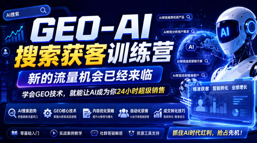 GEO-AI搜索获客训练营，新的流量机会已经来临，学会GEO技术，就能让AI成为你24小时超级销售(更新0919)-保成圈-山云人力,分享创业咨询_最新网络项目资源