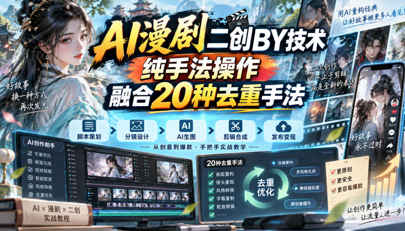 AI漫剧二创搬运技术，纯手法操作，融合20种去重手法-保成圈-山云人力,分享创业咨询_最新网络项目资源