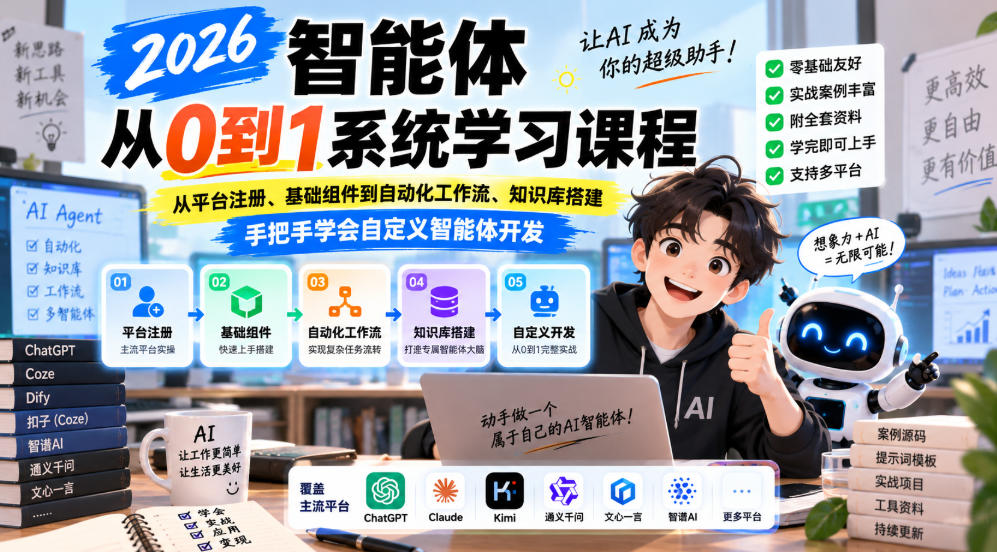 2026智能体从0到1系统学习课程，从平台注册、基础组件到自动化工作流、知识库搭建，手把手学会自定义智能体开发-保成圈-山云人力,分享创业咨询_最新网络项目资源
