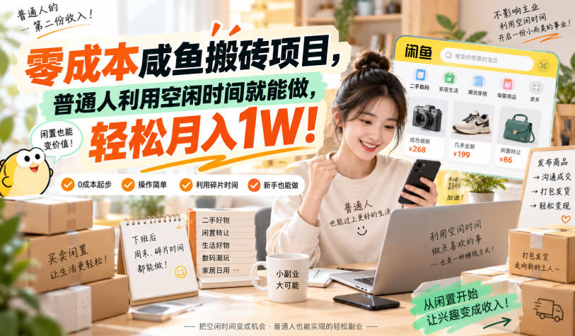 零成本咸鱼搬砖项目，普通人利用空闲时间就能做，轻松月入1W！【揭秘】-保成圈-山云人力,分享创业咨询_最新网络项目资源