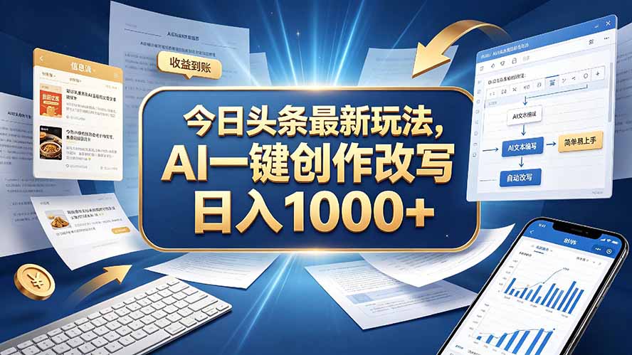 今日头条最新玩法，AI 一键创作改写，简单易上手，轻松日入 1000 +-保成圈-山云人力,分享创业咨询_最新网络项目资源