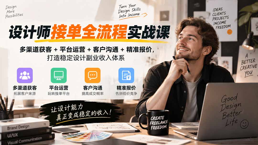 设计师接单全流程实战课-无水印｜多渠道获客+平台运营+客户沟通+精准报价，打造稳定设计副业收入体系-保成圈-山云人力,分享创业咨询_最新网络项目资源