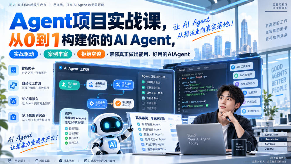 Agent项目实战课，从0到1构建你的AI Agent，实战驱动·案例丰富·拒绝空谈，带你真正做出能用、好用的AIAgent-保成圈-山云人力,分享创业咨询_最新网络项目资源