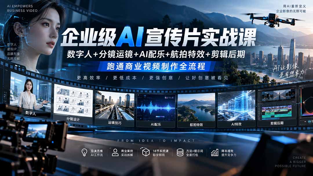 企业级AI宣传片实战课｜数字人+分镜运镜+AI配乐+航拍特效+剪辑后期，跑通商业视频制作全流程-保成圈-山云人力,分享创业咨询_最新网络项目资源