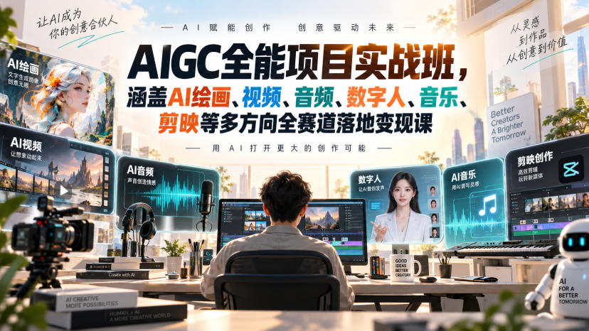 AIGC全能项目实战班，涵盖AI绘画、视频、音频、数字人、音乐、剪映等多方向全赛道落地变现课(更新)-保成圈-山云人力,分享创业咨询_最新网络项目资源