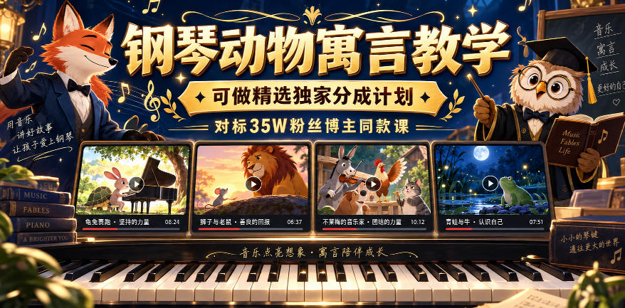 钢琴动物寓言教学，可做精选独家分成计划，对标35W粉丝博主同款课-保成圈-山云人力,分享创业咨询_最新网络项目资源