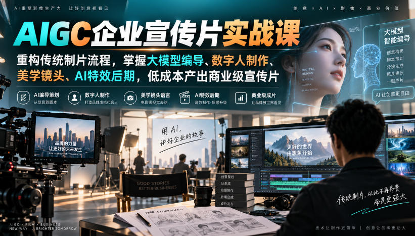 AIGC企业宣传片实战课，重构传统制片流程，掌握大模型编导、数字人制作、美学镜头、AI特效后期，低成本产出商业级宣传片-保成圈-山云人力,分享创业咨询_最新网络项目资源