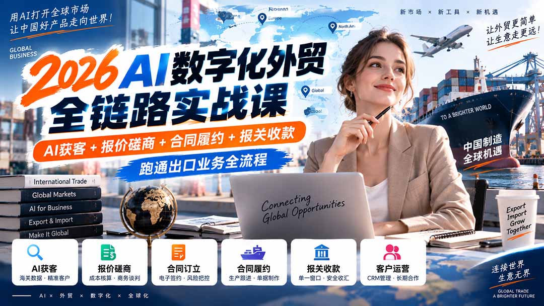 2026AI数字化外贸全链路实战课：AI获客+报价磋商+合同履约+报关收款，跑通出口业务全流程-保成圈-山云人力,分享创业咨询_最新网络项目资源