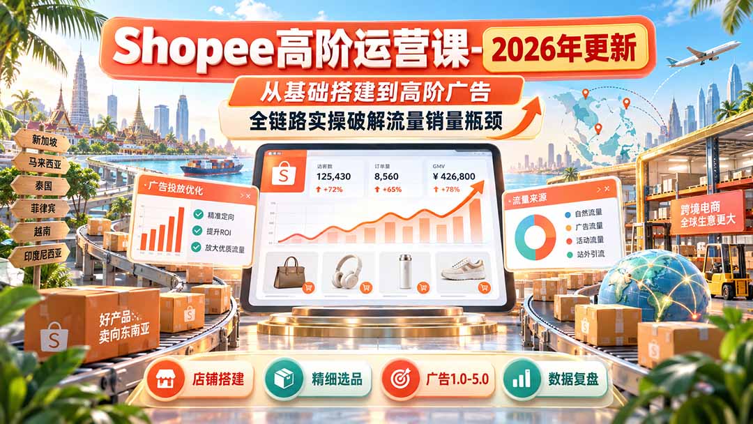 Shopee高阶运营课-更新9月，从基础搭建到高阶广告，全链路实操破解流量销量瓶颈-保成圈-山云人力,分享创业咨询_最新网络项目资源