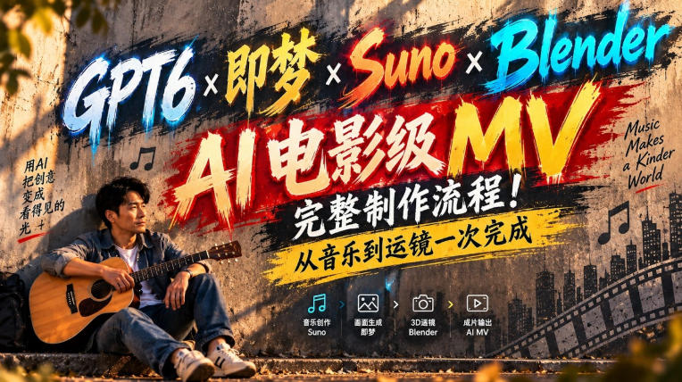 GPT6×即梦×Suno×Blender｜AI电影级MV完整制作流程！从音乐到运镜一次完成！-保成圈-山云人力,分享创业咨询_最新网络项目资源