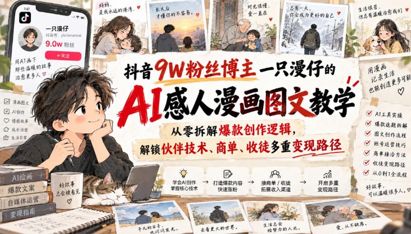 抖音9W粉丝博主一只漫仔的AI感人漫画图文教学，从零拆解爆款创作逻辑，解锁伙伴技术、商单、收徒多重变现路径-保成圈-山云人力,分享创业咨询_最新网络项目资源