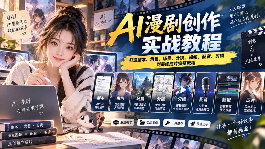 2026 AI漫剧创作实战教程：打通剧本、角色、场景、分镜、视频、配音、剪辑到最终成片完整流程-保成圈-山云人力,分享创业咨询_最新网络项目资源