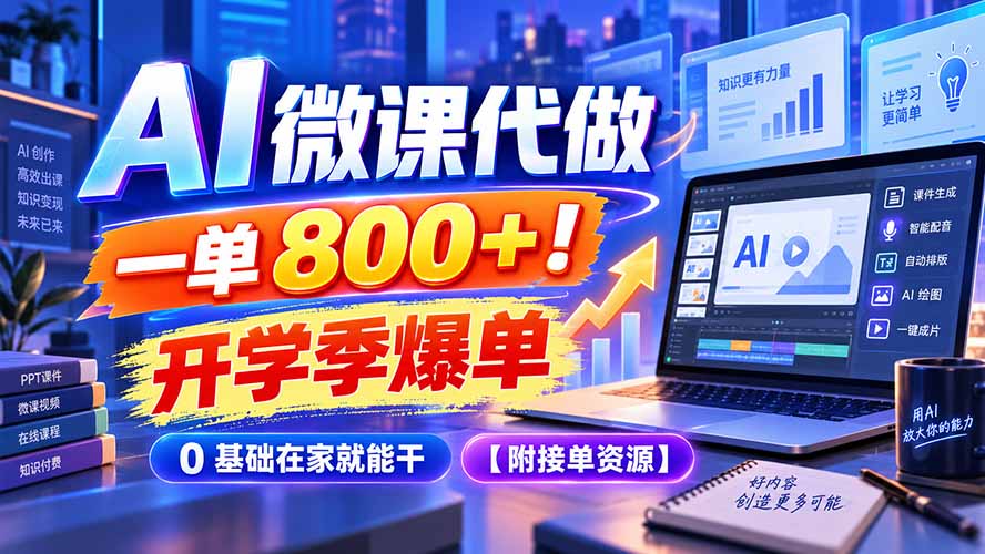 AI 微课代做，一单 800+！开学季爆单，0 基础在家就能干【附接单资源】-保成圈-山云人力,分享创业咨询_最新网络项目资源