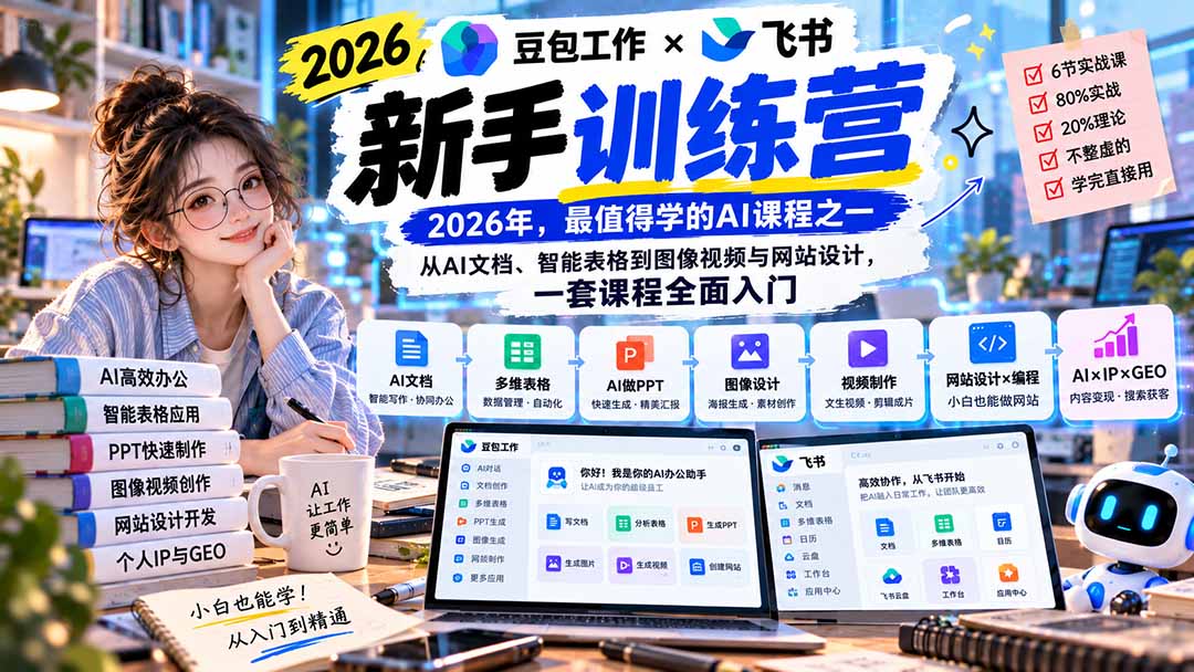 2026豆包工作+飞书新手训练营-9月新课：从AI文档、智能表格到图像视频与网站设计，一套课程全面入门-保成圈-山云人力,分享创业咨询_最新网络项目资源