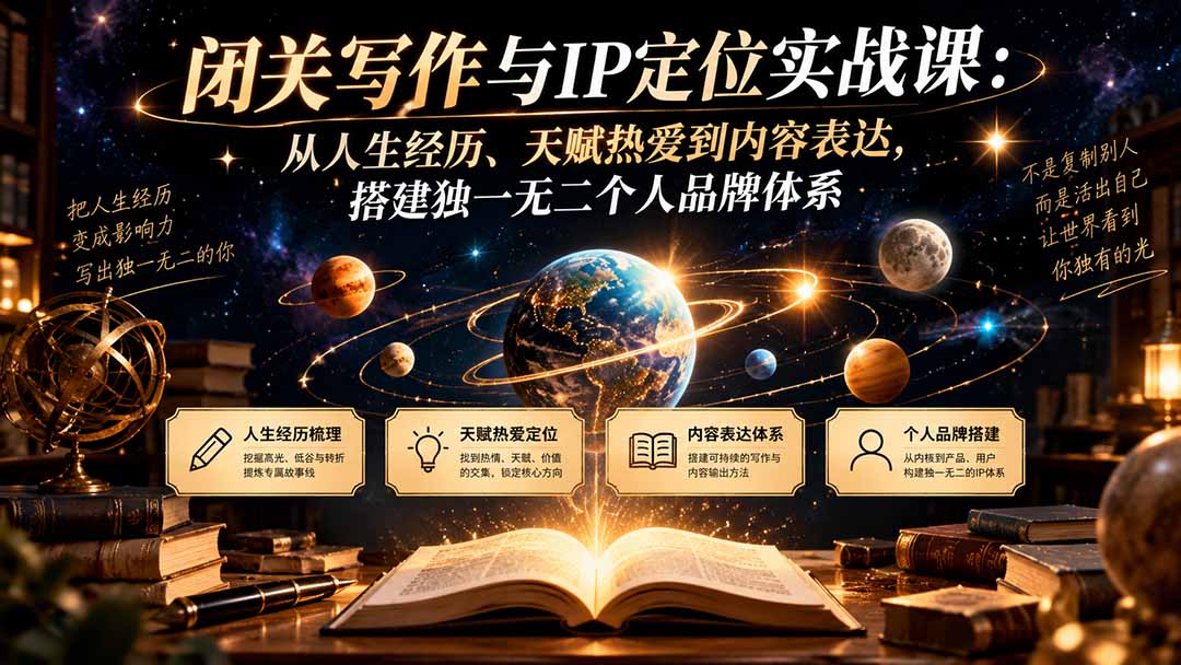 闭关写作与IP定位实战课：从人生经历、天赋热爱到内容表达，搭建独一无二个人品牌体系-保成圈-山云人力,分享创业咨询_最新网络项目资源