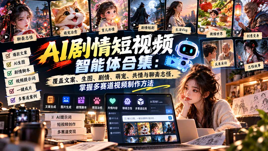 【无水印】AI剧情短视频智能体合集：覆盖文案、生图、剧情、萌宠、共情与聊斋志怪，掌握多赛道视频制作方法-保成圈-山云人力,分享创业咨询_最新网络项目资源